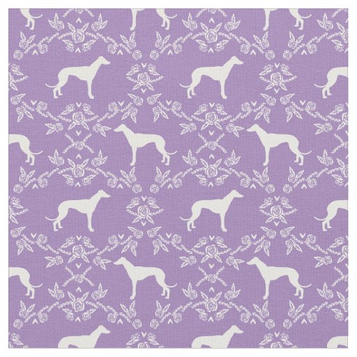 greyhound dog silhouette purple florals fabric