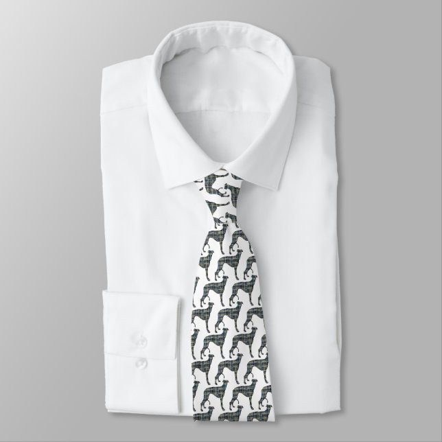 Greyhound Dog Silhouette Yellow& Blue White Neck Tie (Tied)