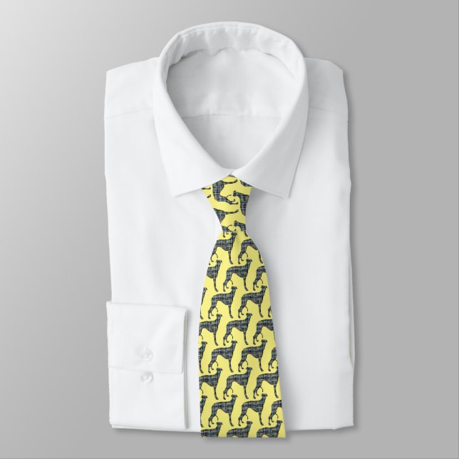 Greyhound Dog Silhouette Yellow & Blue Yellow Neck Tie