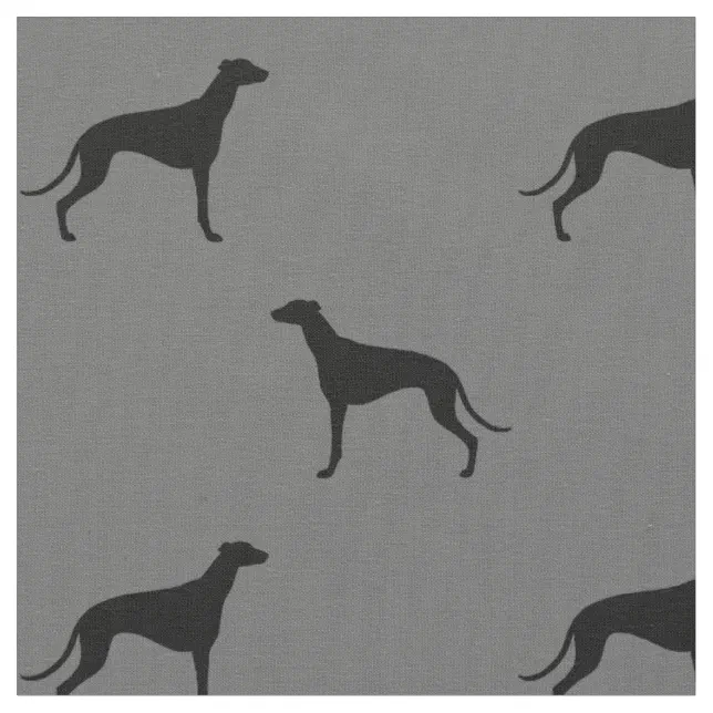 Greyhound Pattern Design Greyhound Dog Silhouettes Pattern Grey and Black Fabric | Zazzle