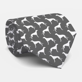 Greyhound Dog Silhouettes Pattern Grey and White Tie