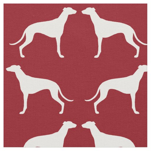 Greyhound Dog Silhouettes Pattern Red and White Fabric