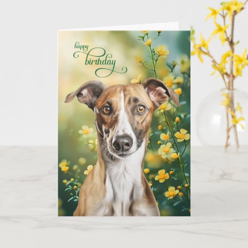 Greyhound Dog Tiny Yellow Flowers Birthday