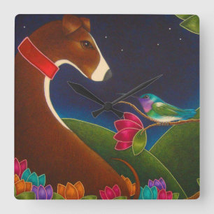 GREYHOUND DOG WITH HUMMINGBIRD WALL CLOCK