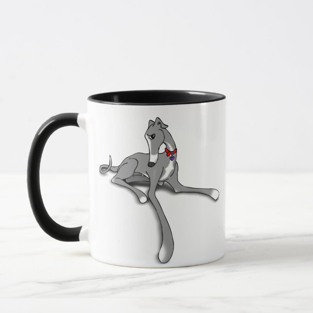 Greyhound Dog with Pewter and White Tuxedo  Mug (Left)
