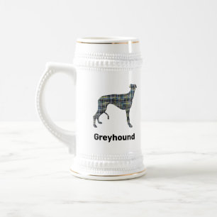 Greyhound Dog Yellow & Blue Grid Lines Beer Stein