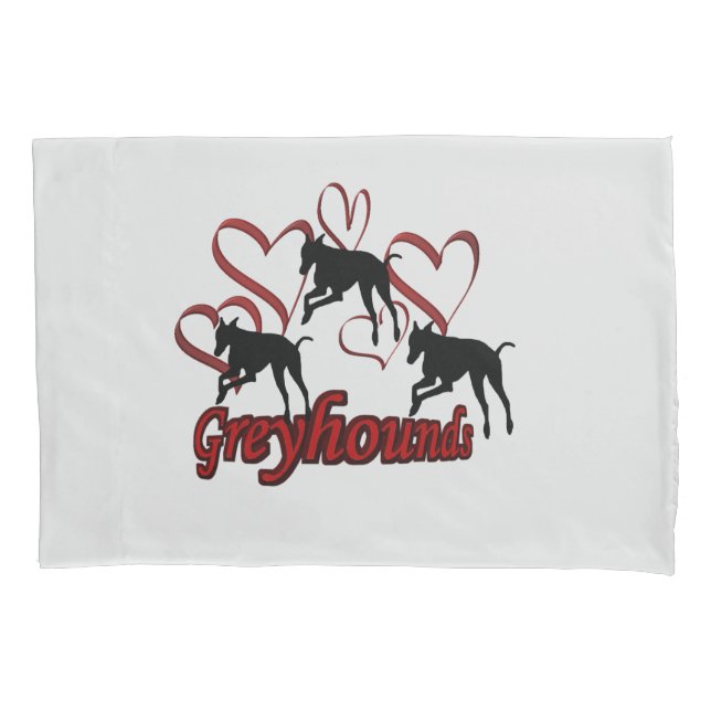 Greyhound Dogs And Red Hearts       Pillow Case (Front)