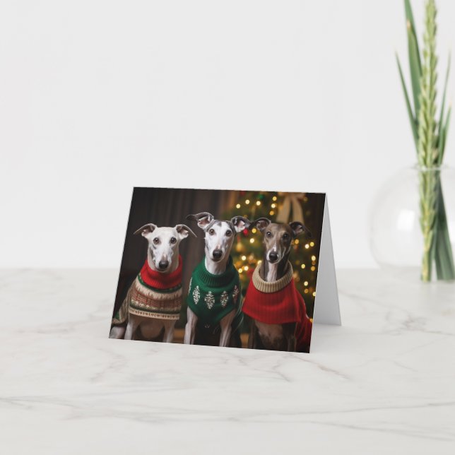 Greyhound Dogs Christmas Card (Front)