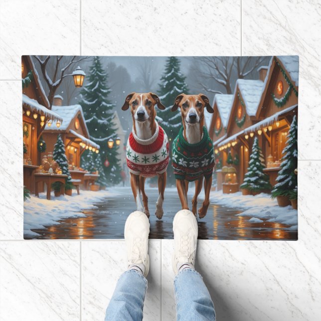 Greyhound Dogs Christmas Snow Holiday Doormat (Indoor)