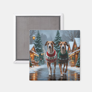 Greyhound Dogs Christmas Snow Holiday Magnet