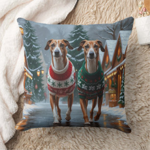 Greyhound Dogs Christmas Snow Holiday Throw Pillow