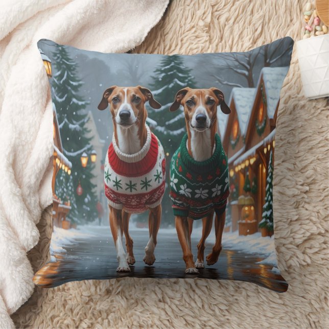 Greyhound Dogs Christmas Snow Holiday Throw Pillow (Blanket)