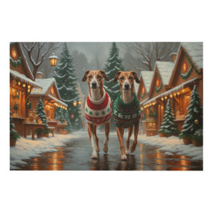 Greyhound Dogs Christmas Snow Holiday Wood Wall Art