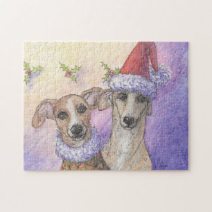 Greyhound dogs sending Christmas wishes Jigsaw Puzzle