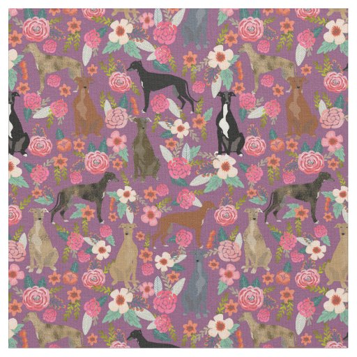 Greyhound dogs vintage florals purple fabric