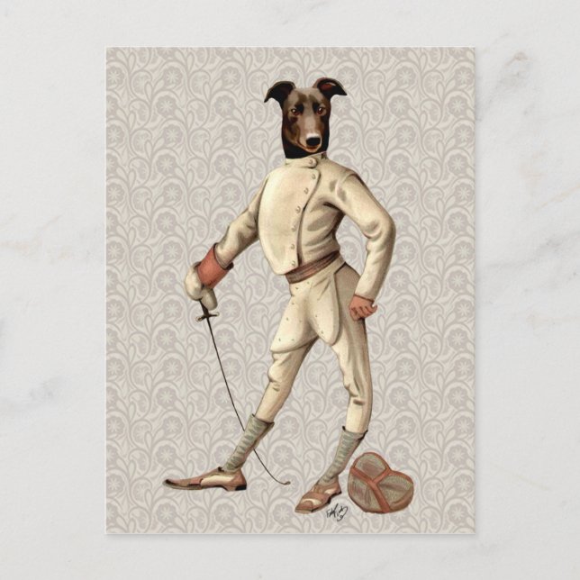 Greyhound Fencer in Cream Full 2 Postcard (Front)