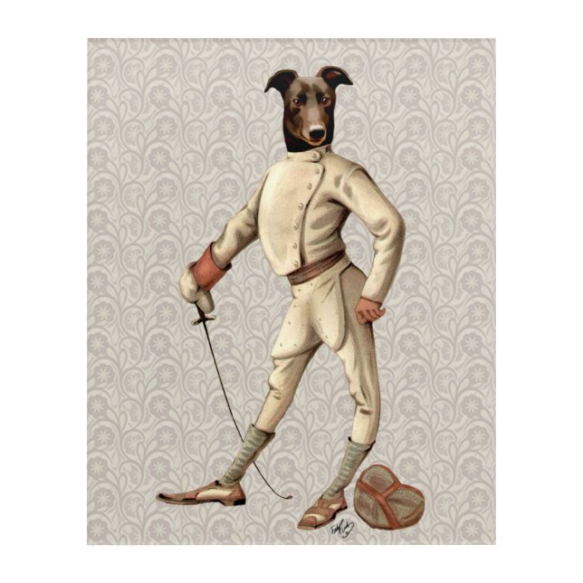 Greyhound Fencer in Cream Full Acrylic Print (Front)