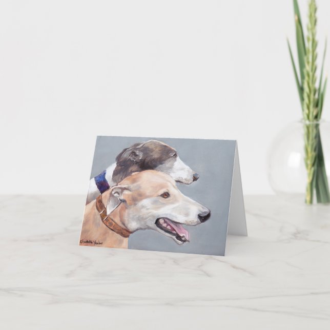 Greyhound Friends Dog Art Note Card (Front)