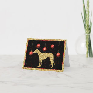 Greyhound Gold Glitter Bauble Christmas Card