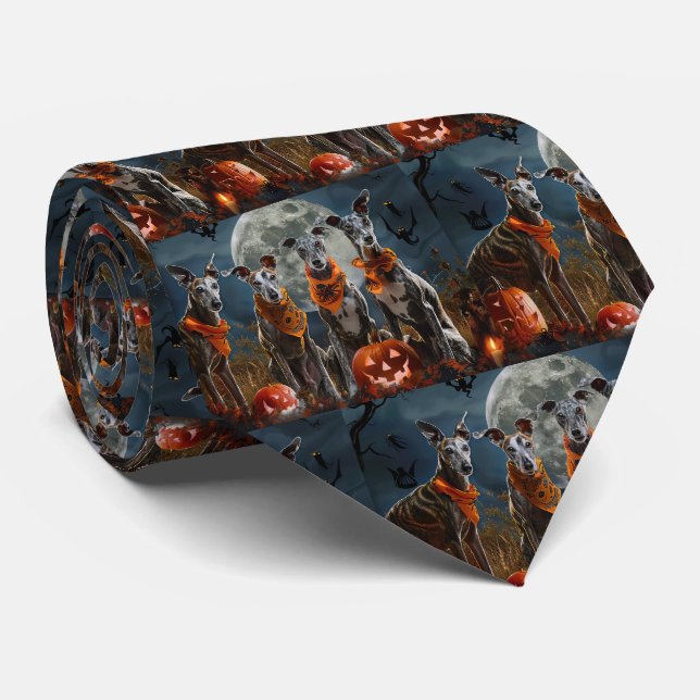 Greyhound Halloween Spooky Neck Tie (Rolled)