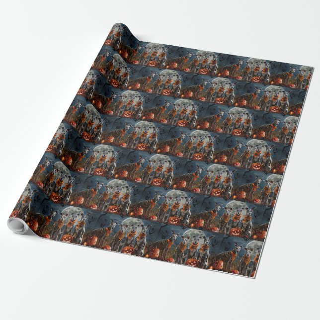 Greyhound Halloween Spooky Wrapping Paper (Unrolled)