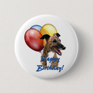 Greyhound Happy Birthday Balloons. Pinback Button