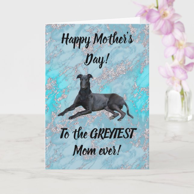 Greyhound Happy Mothers Day Blue Marble Card (Orchid)