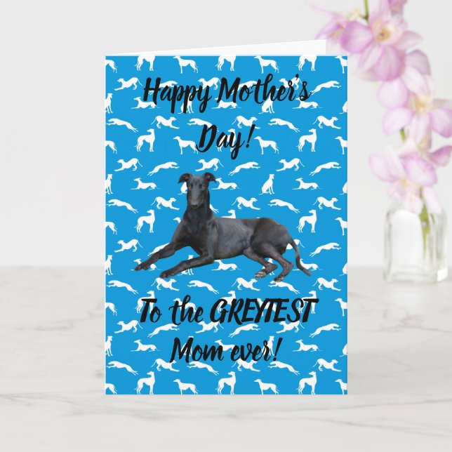 Greyhound Happy Mothers Day on Blue Silhouettes Card (Orchid)