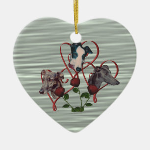 Greyhound Hearts Roses Trio Dog Ornament