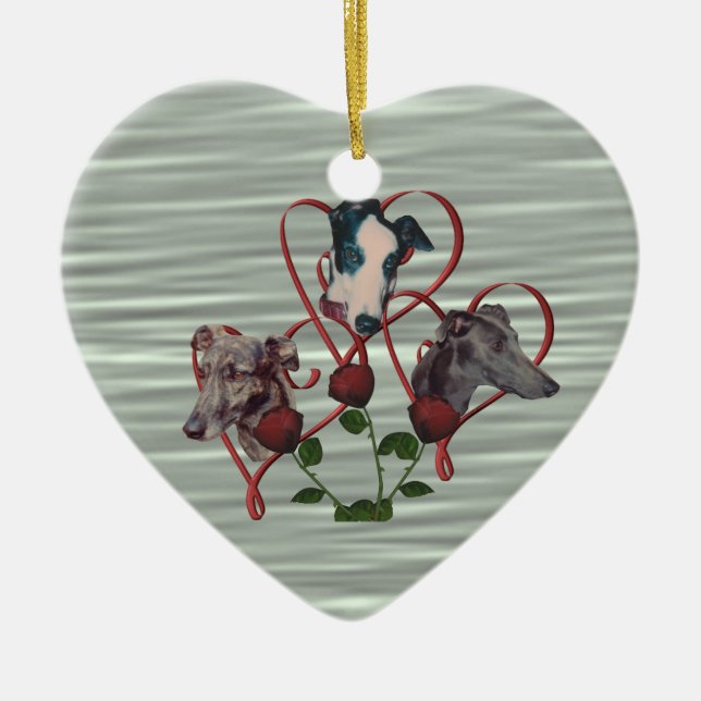 Greyhound Hearts Roses Trio Dog Ornament (Front)