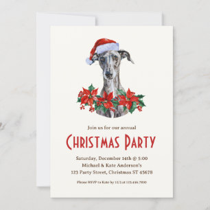 Greyhound in a Santa Hat Gray Dog Christmas Party Invitation