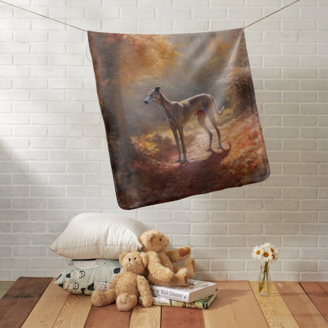 Greyhound in Autumn Leaves Fall Inspire Baby Blanket (In Situ)