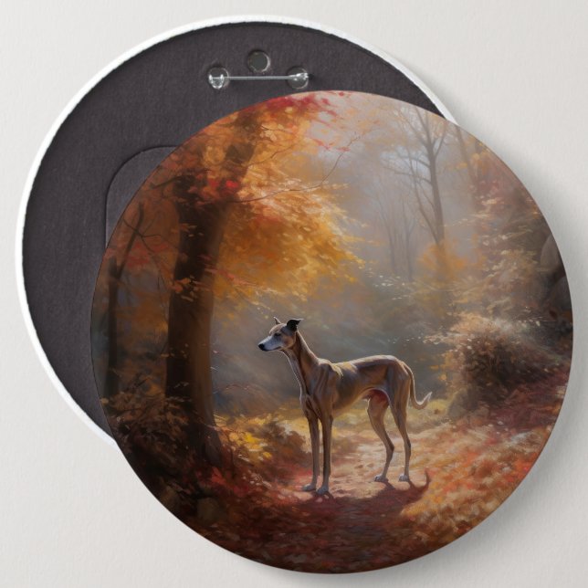 Greyhound in Autumn Leaves Fall Inspire Button (Front & Back)