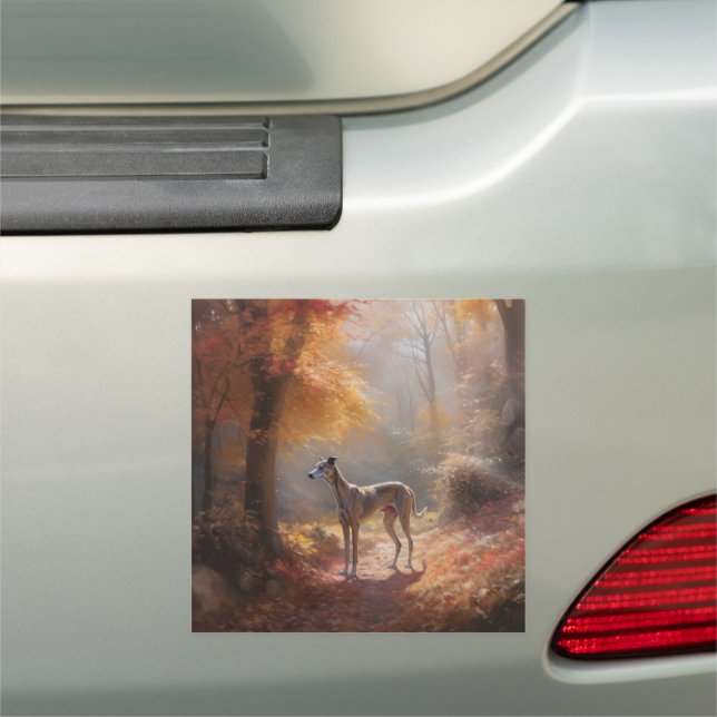 Greyhound in Autumn Leaves Fall Inspire Car Magnet (In Situ)