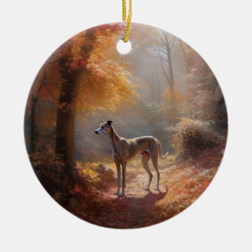 Greyhound in Autumn Leaves Fall Inspire Ceramic Ornament