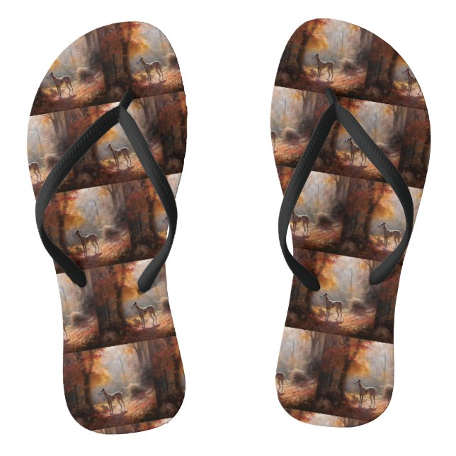 Greyhound in Autumn Leaves Fall Inspire Flip Flops (Footbed)