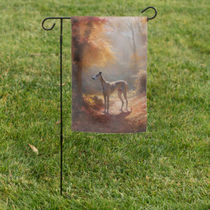 Greyhound in Autumn Leaves Fall Inspire Garden Flag