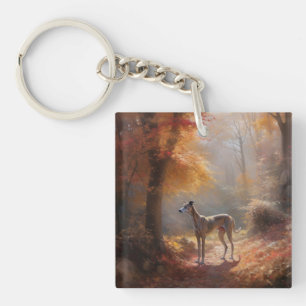 Greyhound in Autumn Leaves Fall Inspire Keychain