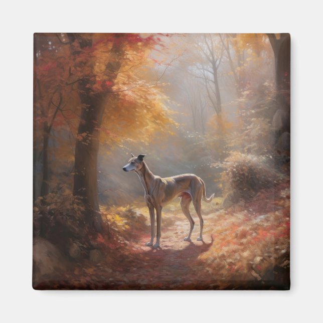 Greyhound in Autumn Leaves Fall Inspire Magnet (Front)