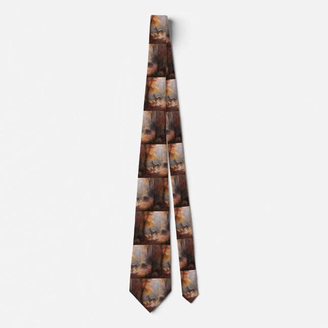 Greyhound in Autumn Leaves Fall Inspire Neck Tie (Front)