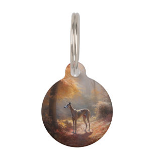 Greyhound in Autumn Leaves Fall Inspire Pet ID Tag