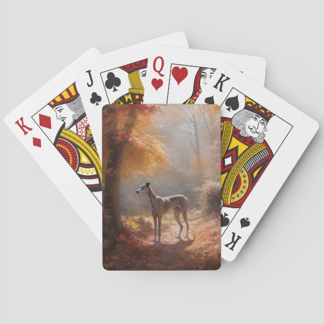 Greyhound in Autumn Leaves Fall Inspire Poker Cards (Back)