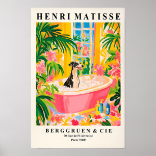 Greyhound In Bathtub, Funny Bathroom Decor, Henri Poster