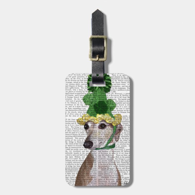 Greyhound in Green Knitted Hat 2 Luggage Tag (Front Vertical)