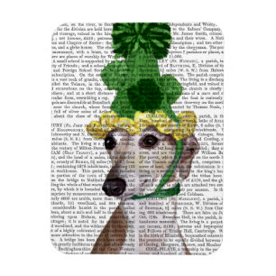 Greyhound in Green Knitted Hat 2 Magnet