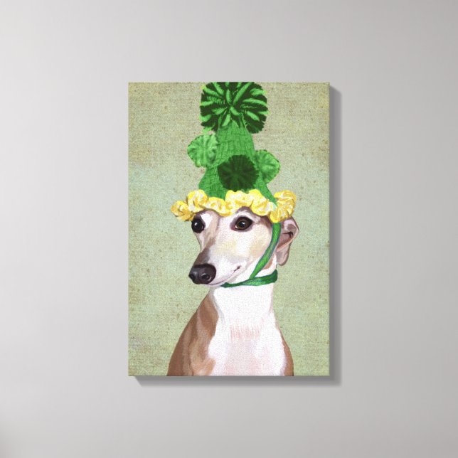 Greyhound in Green Knitted Hat Canvas Print (Front)