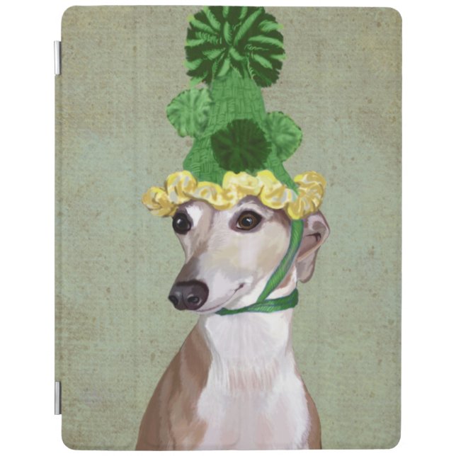 Greyhound in Green Knitted Hat iPad Air Cover (Front)