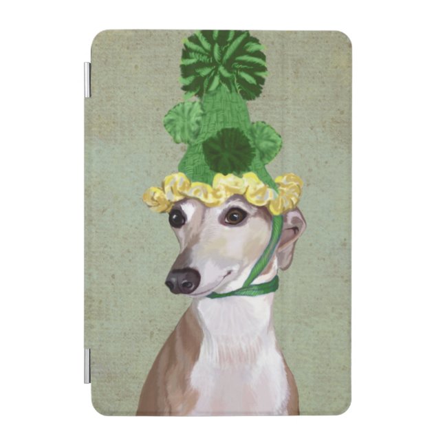 Greyhound in Green Knitted Hat iPad Mini Cover (Front)