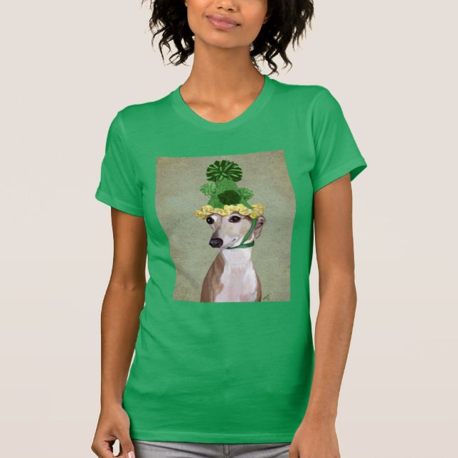 Greyhound in Green Knitted Hat T-Shirt (Front)