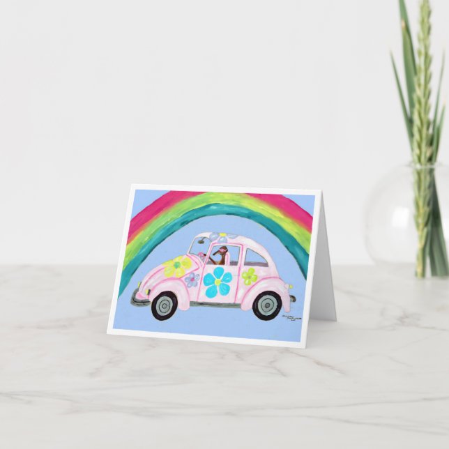 Greyhound in Hippie Car with Rainbow Invitation (Front)